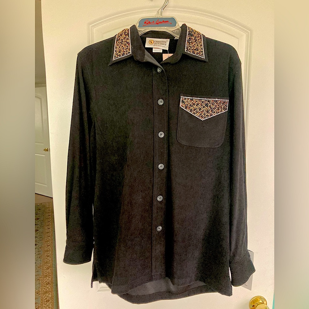 Christine Alexander Swarovski Crystal Studded Western Velvet Top